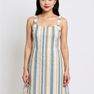 For Cynthia Linen Blend Side Button Striped
Sleeveless Dress Medium